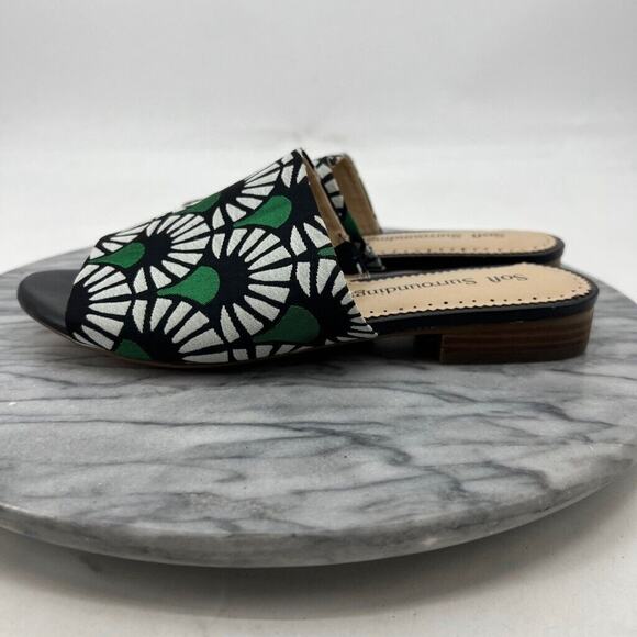 Soft Surroundings Womens 8 Slides Green Black Floral Open Toe Low Block Heel - Picture 4 of 12